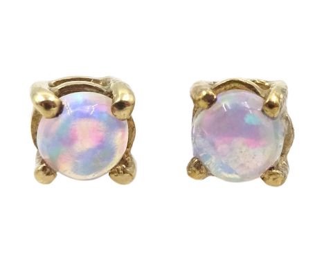 Pair of 9ct gold round opal stud earrings, hallmarked Condition Report:Approx 0.5gm, diameter approx 3.5mm, good condition 