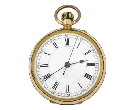 Victorian gold-plated open face keyless lever chronograph pocket watch, white enamel dial with Roman numeralsCondition Report