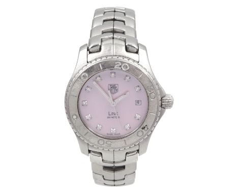 Tag Heuer Link ladies stainless steel quartz wristwatch, Ref. WJ131C-1, pink mother of pearl pink and diamond dial, boxed wit