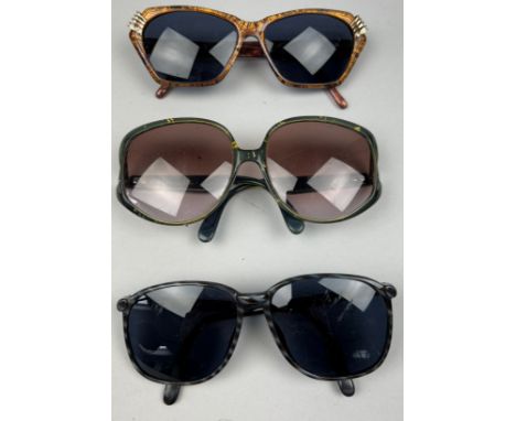 THREE VINTAGE CHRISTIAN DIOR SUNGLASSES, various coloured frames and shades. 