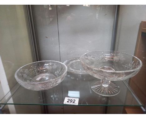 2 cut glass bowls &amp; a plate with similar decoration
