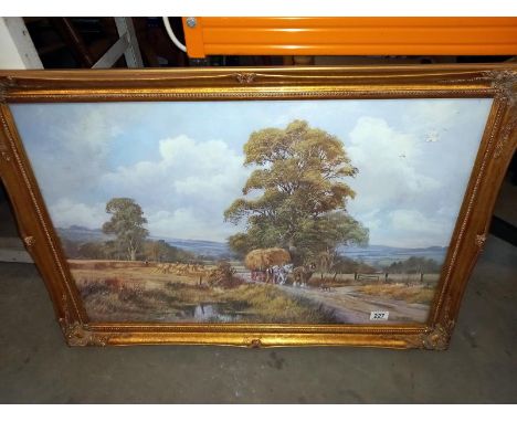 A large gilt framed print, Lincolnshire harvest by Don Vaughan, 85cm x 60cm (COLLECT ONLY)