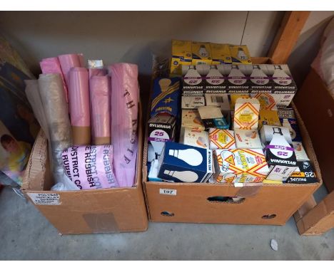 A large box of light bulbs &amp; council refuse sacks