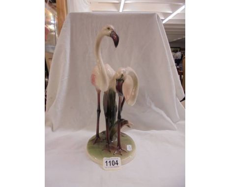 An art deco Keramos Von Wein Austria 12" high lovely vintage figurine of flamingos amongst reeds, Number 2769.Small chip on u