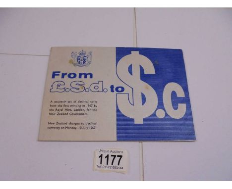 A Souvenir set of decimal coins from the first minting in 1967 by the Royal Mint for the New Zealand government.