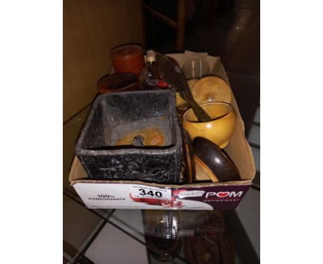 A tray of antique &amp; other containers including lead perod tobacco box, French jewellery box &amp; snuff boxes etc.