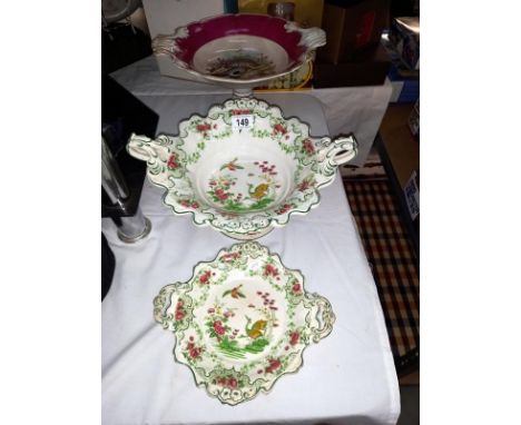 A Victorian comport, a bird decorated comport A/F &amp; matching plate