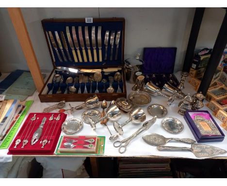 A quantity of silver plate including goblets, lobster forks &amp; cased cutlery etc.