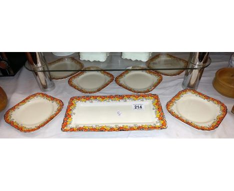 A vintage set of Myott, 6 sandwich plates &amp; sandwich tray (1 plate has minor chip underneath)