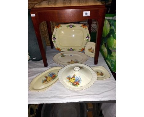 D &amp; G Meakin Sunshine pattern crinoline lady tureen &amp; meat plate etc.