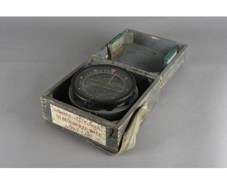 An RAF Type P10 gimble compass, No.27905 B, also marked AFT to body, in original grey painted box, marked with broad arrow an