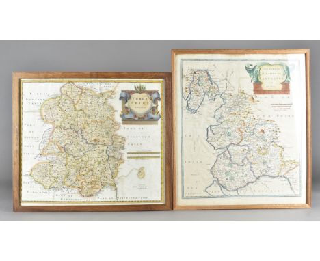 Robert Morden Shropshire Map, taken from a book, later coloured, in studio frame, 37 cm x 42 cm together with Robert Morden m