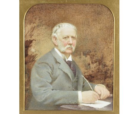 19th Century English school, watercolour, portrait of 'Major General Apsley-Garrard, framed in a gilt metal mount and later s