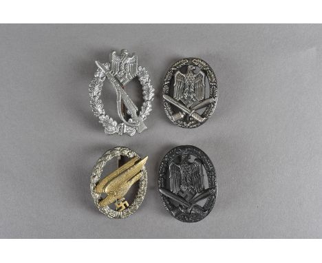 A German Army Paratrooper badge, marked Brehmer Berlin to reverse, together with a Third Reich Infantry Assault badge, unmark
