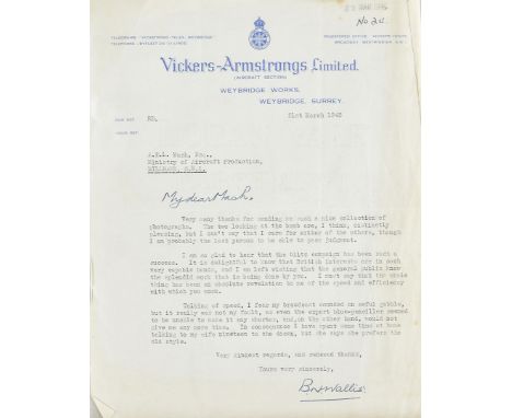 Barnes Wallis, 1887-1979, Scientist and Inventor of the Bouncing Bomb, a signed letter of Thanks on Vickers-Armstong Limited 