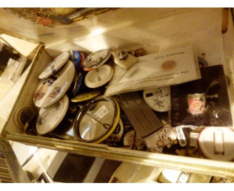 Box of tin and enamel badges