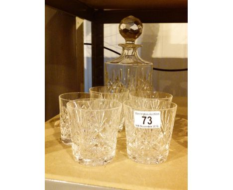 Pressed cut glass decanter & five glasses