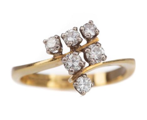 DIAMOND DRESS RING,set with round brilliant cut diamonds totalling approximately 0.50 carats, in eighteen carat gold, size M,