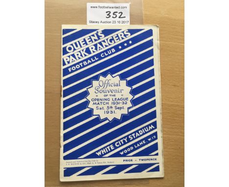 31/32 QPR v Bournemouth Football Programme: Very good condition programme from the first ever match at White City Stadium dat