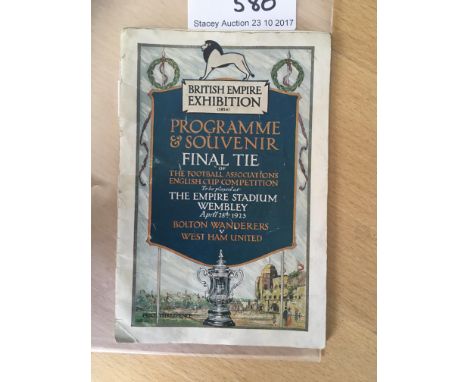 1923 FA Cup Final Football Programme: Bolton Wanderers v West Ham original Programme has back page missing. Light celotape ho