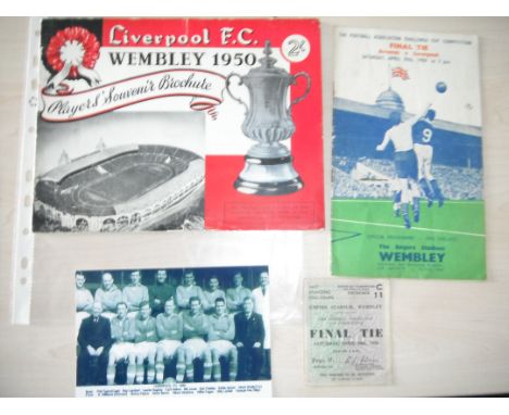 Liverpool 1950 FA Cup Final Football Memorabilia: Players Souvenir brochure together with ticket and programme to the Final. 