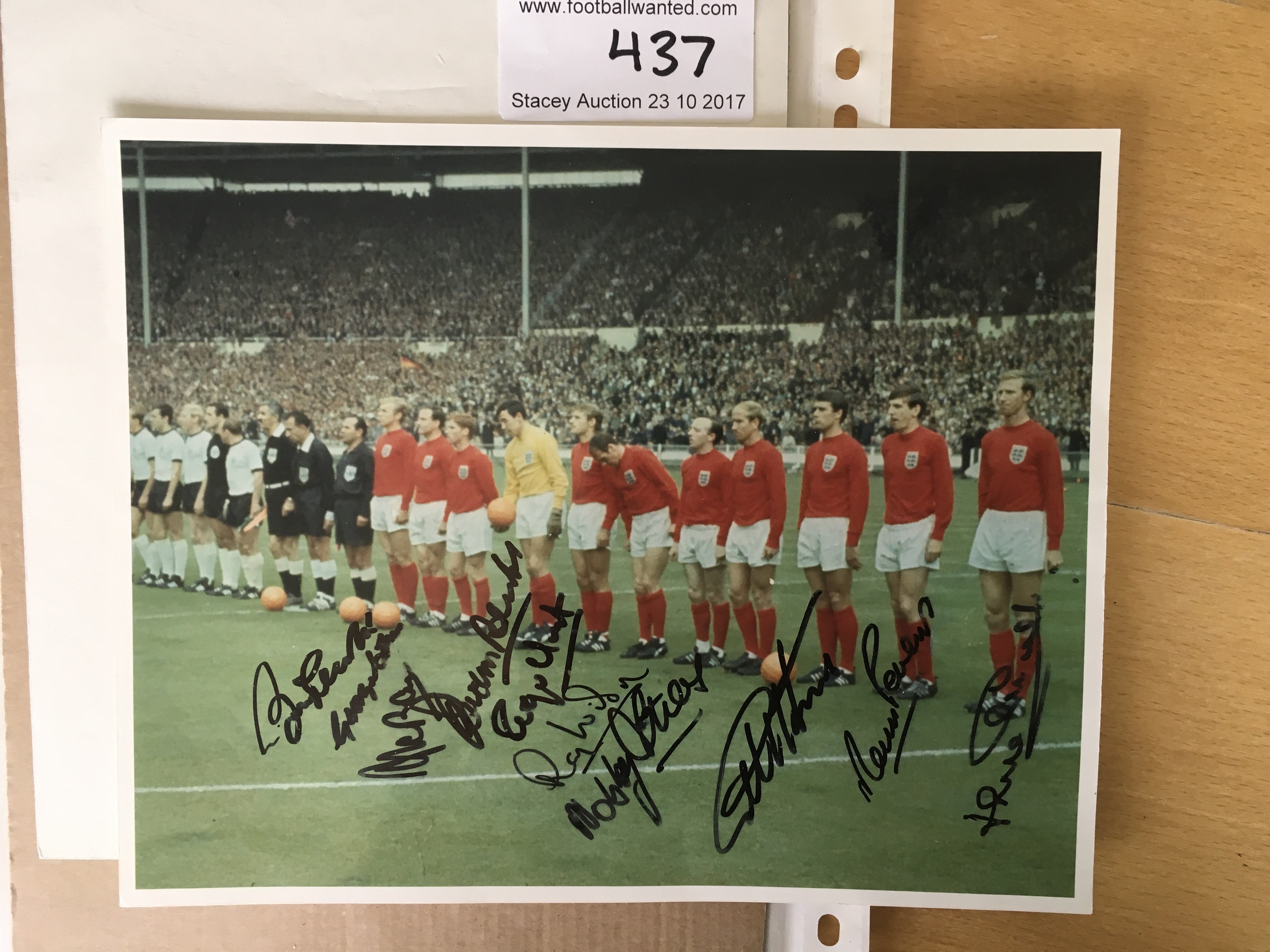 England 1966 World Cup Signed Football Photo Signed neatly by 10 of the World Cup Winners on 10