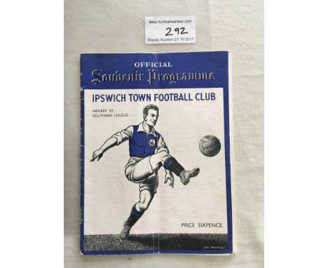 36/37 Ipswich Town v Tunbridge Wells Rangers Football Programmes: First match from Ipswich as a professional club. Fold and r