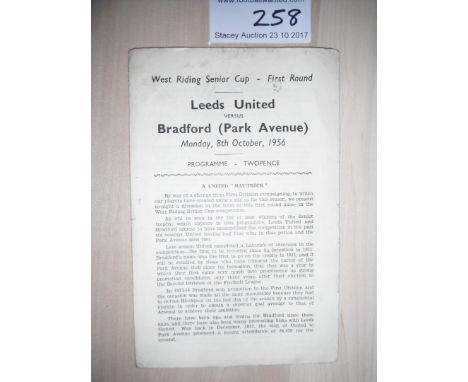 56/57 Leeds United v Bradford Park Avenue West Riding Cup: Football programme dated 8 10 1956 is a four pager from the first 