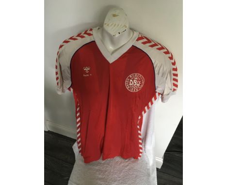 Michael Laudrup Match Worn Denmark Football Shirt: Red number 11 Hummel football shirt worn in the match v England at Wembley