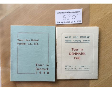 West Ham 1948 Denmark Tour Itineraries: Superb itinerary in claret and blue stating touring party and a break down of the who