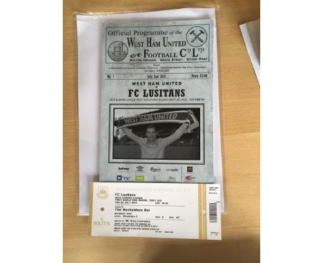 2015/2016 West Ham v Lusitans Football Programme + Ticket: Sold out programme, number 1 from last season at Upton Park, toget