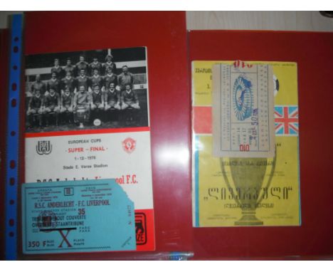 78/79 + 79/80 Liverpool Football Ticket + Programme Folders: Super Cup Final v Anderlecht plus testimonials of Hughes Clemenc