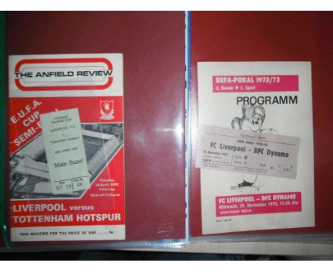 72/73 Liverpool Football Ticket + Programme Folder: Superb collection including European programmes and tickets for away matc