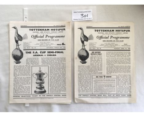 1952 FA Cup Semi Final Football Programmes: Arsenal v Chelsea both played at Tottenham. First match is very good with insert 