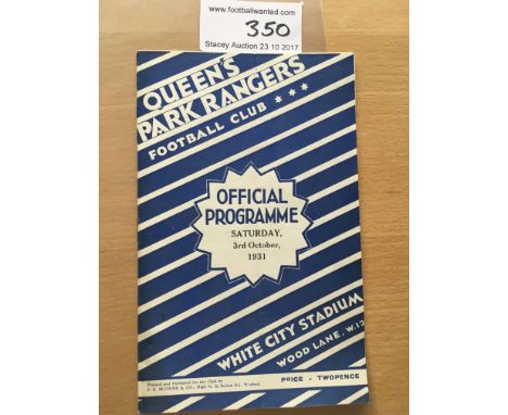 31/32 QPR v Brighton Football Programme: Excellent condition programme from the first season at White City Stadium dated 3/10