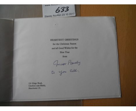 Manchester United Matt Busby Signed Christmas Card: 1978 Centenary Year Christmas card with red ribbon with Busbys home print