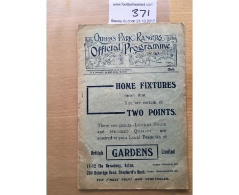 23/24 QPR v Southend United Reserve Football Programme: London Combination dated 22/12/1923. Good condition with no team chan