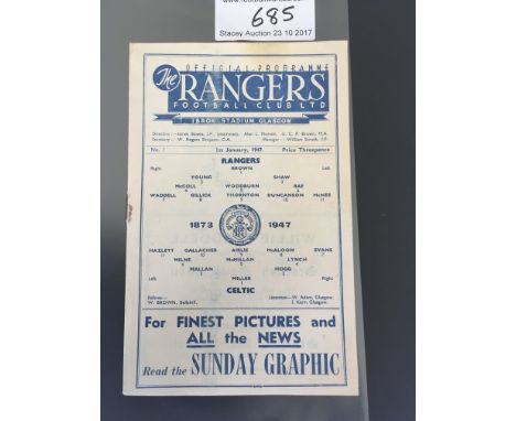 1946/47 Glasgow Rangers v Celtic Football Programme: Very rare programme number 1 dated 1st January 1947 which was the first 