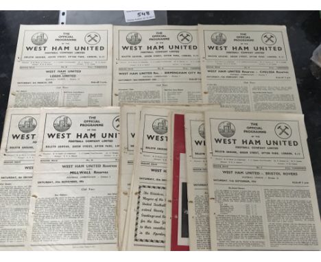 West Ham Home Football Programmes 54/55: Mainly first team programmes including Simmering plus reserves v Birmingham and Chel