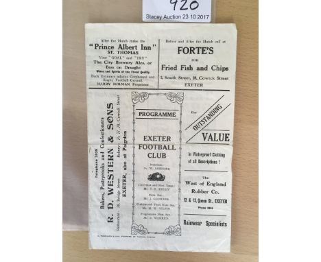 1935 Exeter v Leicester Rugby Union Programme: Dated 23 4 1935 a good condition Programme with no team changes. Light fold an