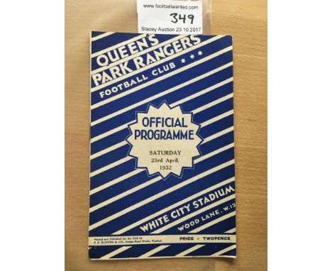 31/32 QPR v Fulham Football Programme: Excellent condition programme from the first season at White City Stadium dated 23/4/1