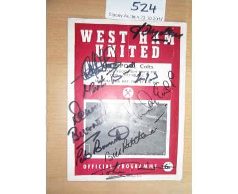1963 West Ham Signed Youth Cup Final Programme: West Ham beat Liverpool 5-1 after trailing in the first leg 3-1. Nine of the 