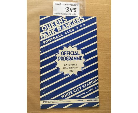 31/32 QPR v Exeter City Football Programme: Excellent condition programme from the first season at White City Stadium dated 2