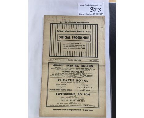 1936/1937 Bolton Wanderers v Derby County Football Programme: 12 page programme dated 10/10/1936 is very good with no team ch