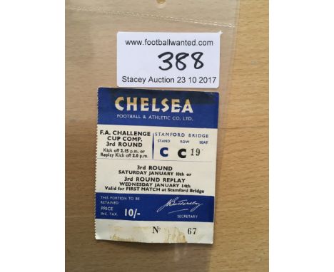 52/53 Chelsea v Derby County Football Ticket: FA Cup match dated 14 1 1953. Light tape marks. Fair.