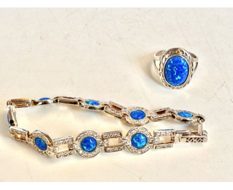 Silver Opal bracelet together with an Opal ring 