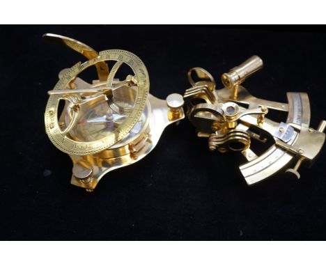 Sextant and brass sundial compass