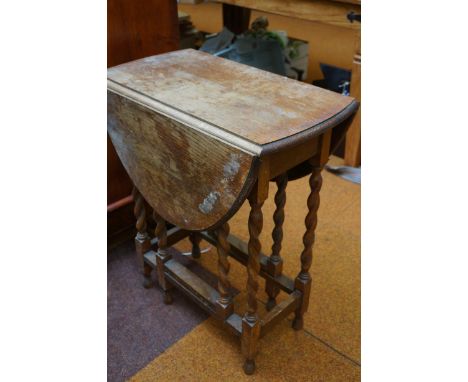 Small oak gate leg table with barley twist legs