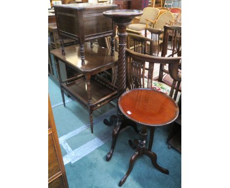 A mahogany commode, side table, wine table and a torchere (4) Condition Report: Available upon request