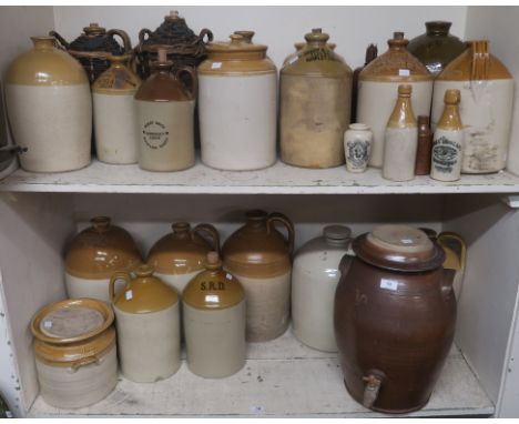 A large selection of ceramic pots, flagons, jars, bottles etc from various locations, Jedburgh, Inverness, Armley, Preston, W